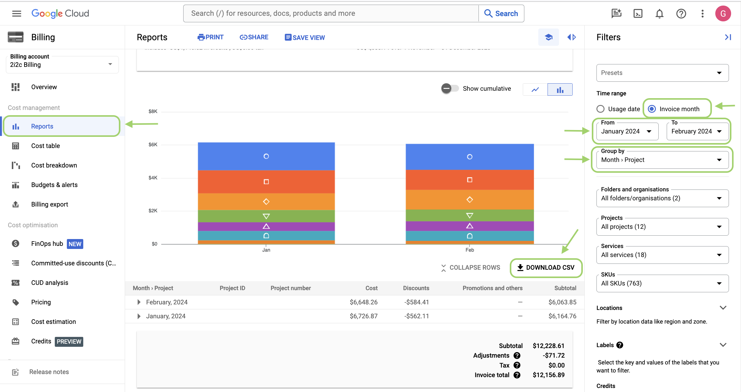 GCP billing UI
